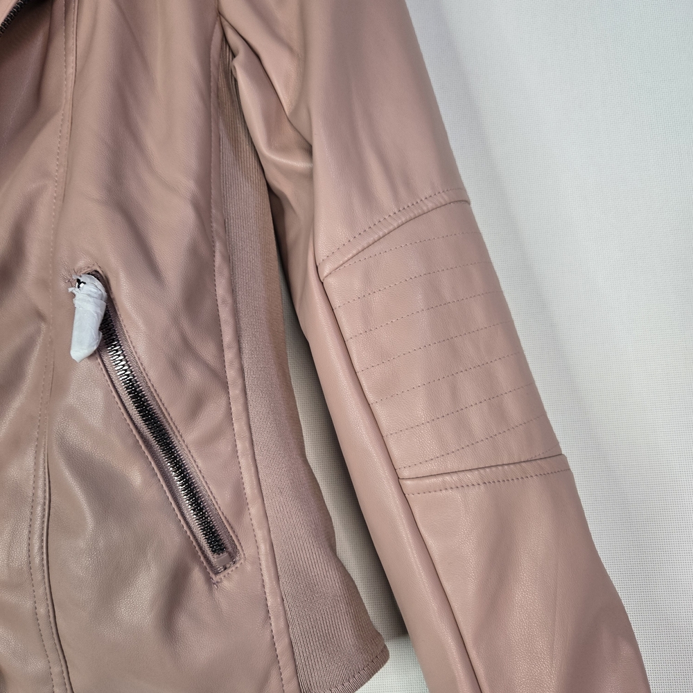 Snobbish Junior Size M Faux Leather Pink Hooded Zip Up Jacket NWT - Picture 7 of 12